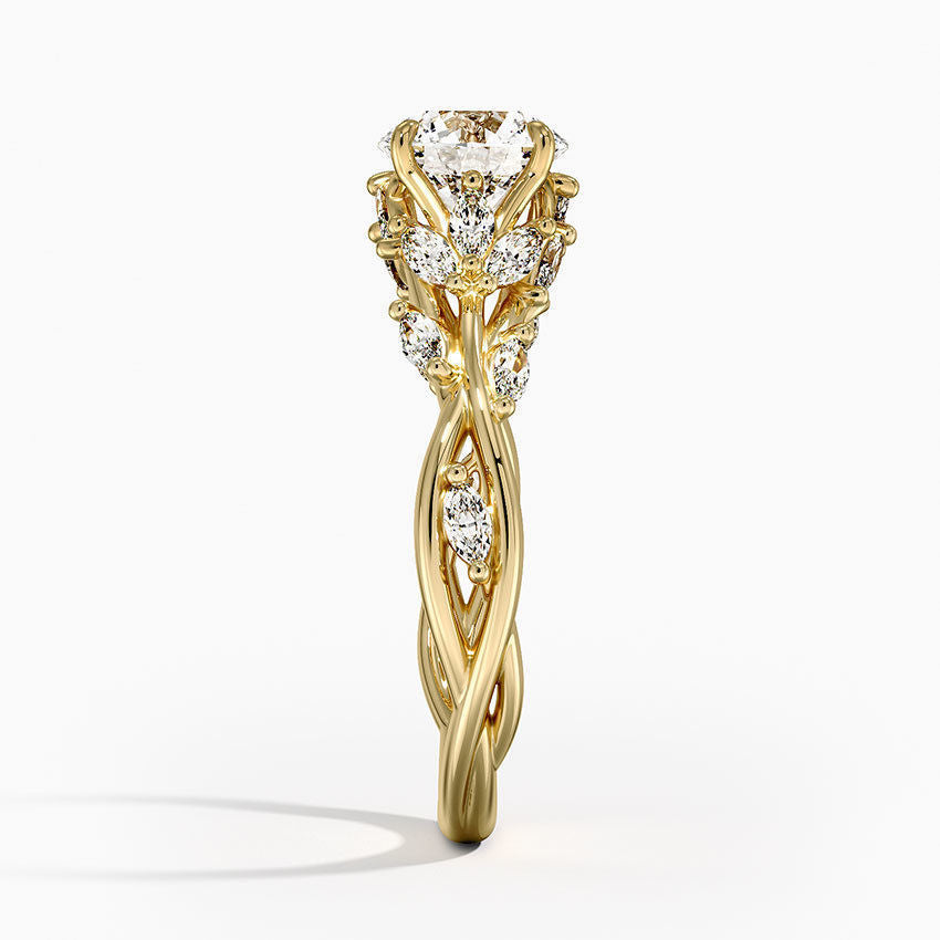 Profile view of twisted vine oval diamond engagement ring