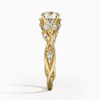 Profile view of twisted vine oval diamond engagement ring