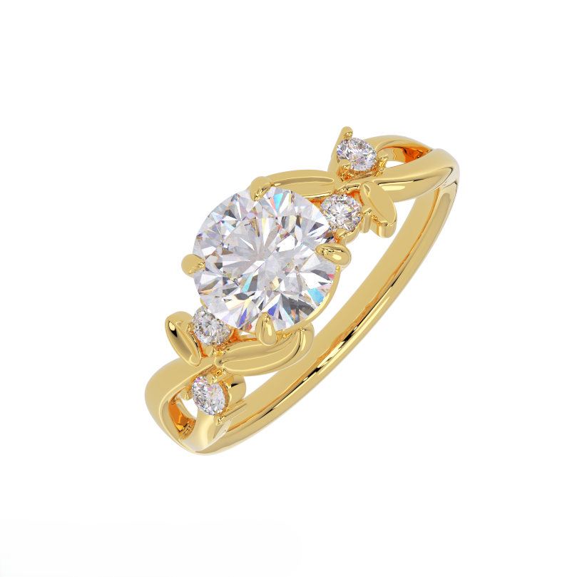 Twisted vine round diamond engagement ring in 14K yellow gold
