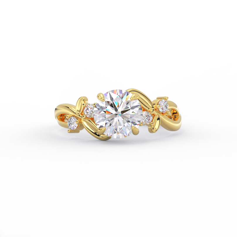 Round diamond engagement ring with twisted vine band