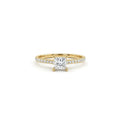 Ultra thin princess cut pavé engagement ring in solid 14k yellow gold
