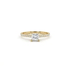 Ultra thin princess cut pavé engagement ring in solid 14k yellow gold