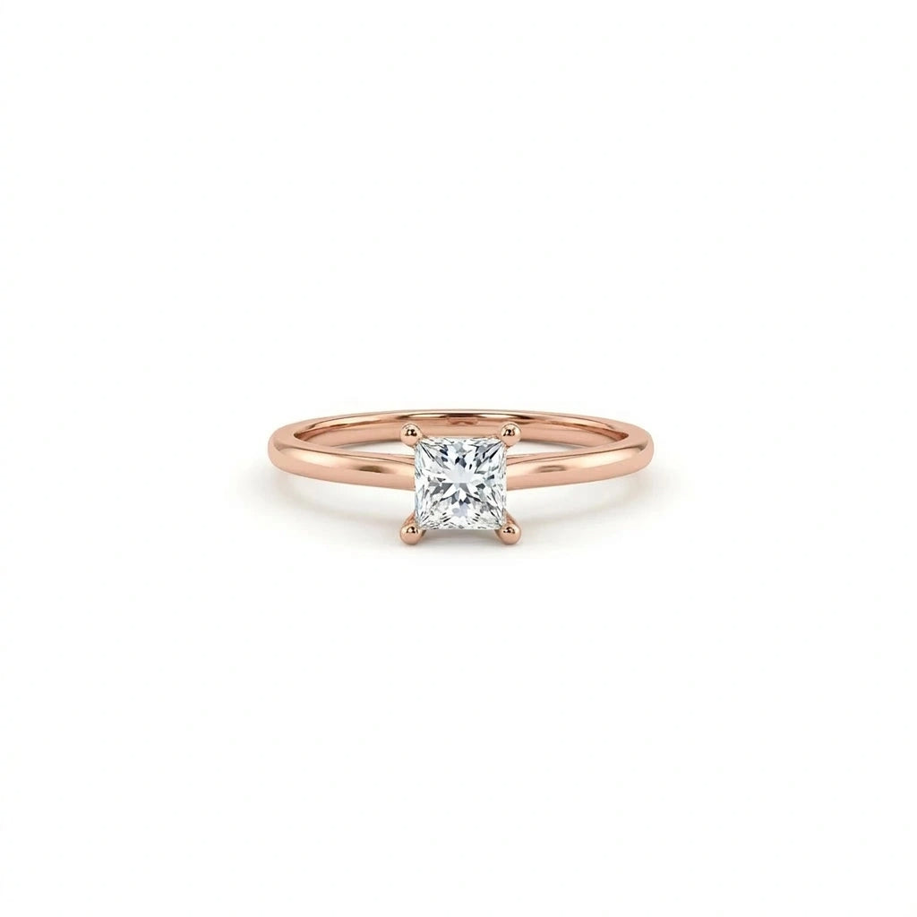 Ultra thin princess cut diamond solitaire ring in 14k rose gold
