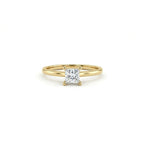 Ultra thin princess cut solitaire engagement ring in solid 14k yellow gold