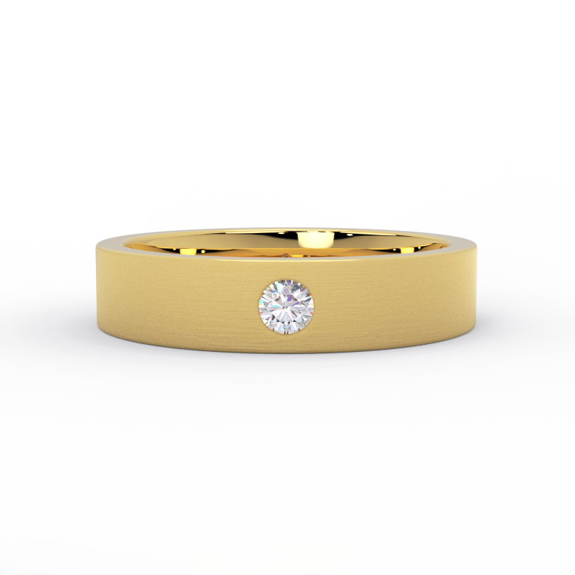 5mm satin finished men’s wedding band in 14K yellow gold with 0.10ct round diamond - front view