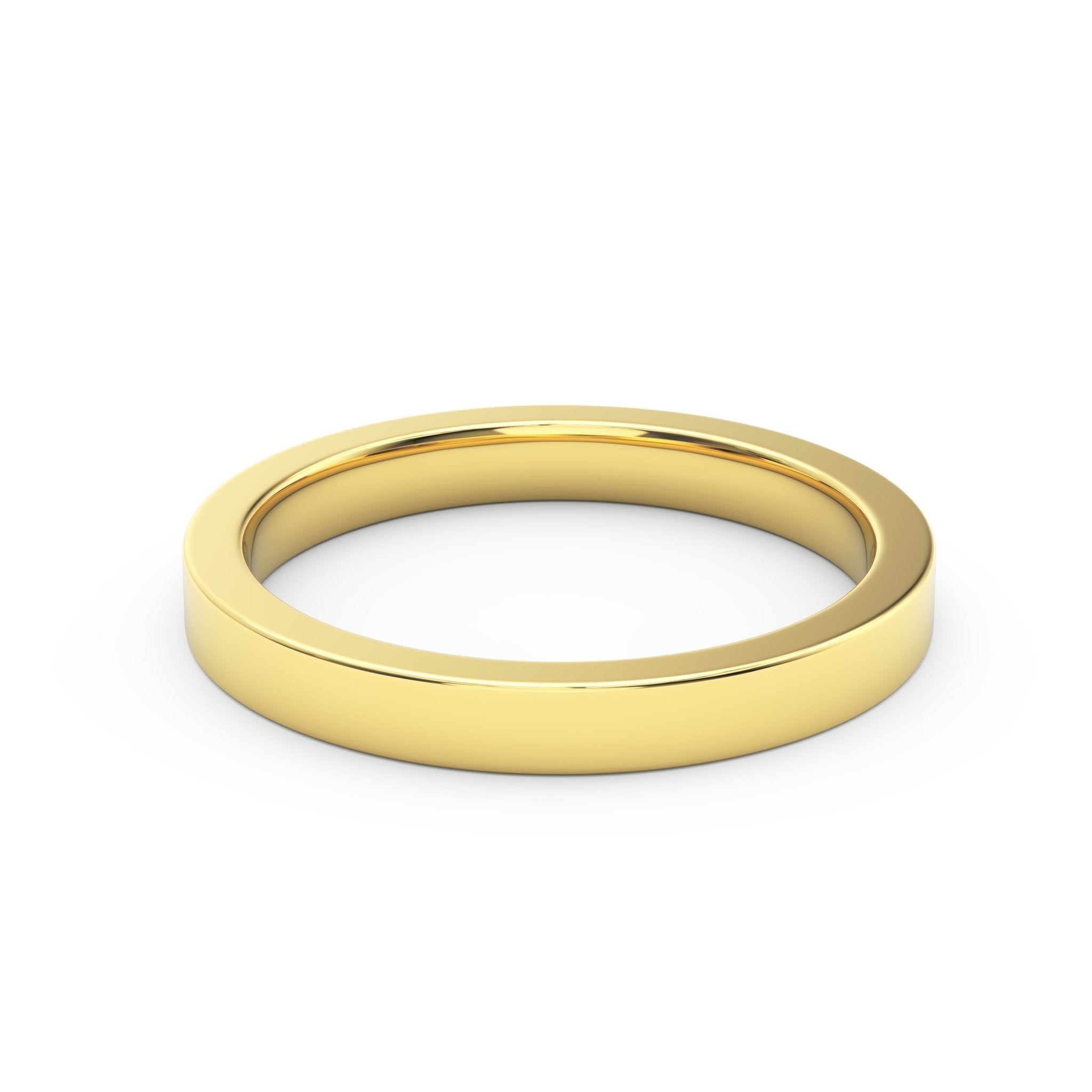 Flat women’s wedding band in polished 14K yellow gold