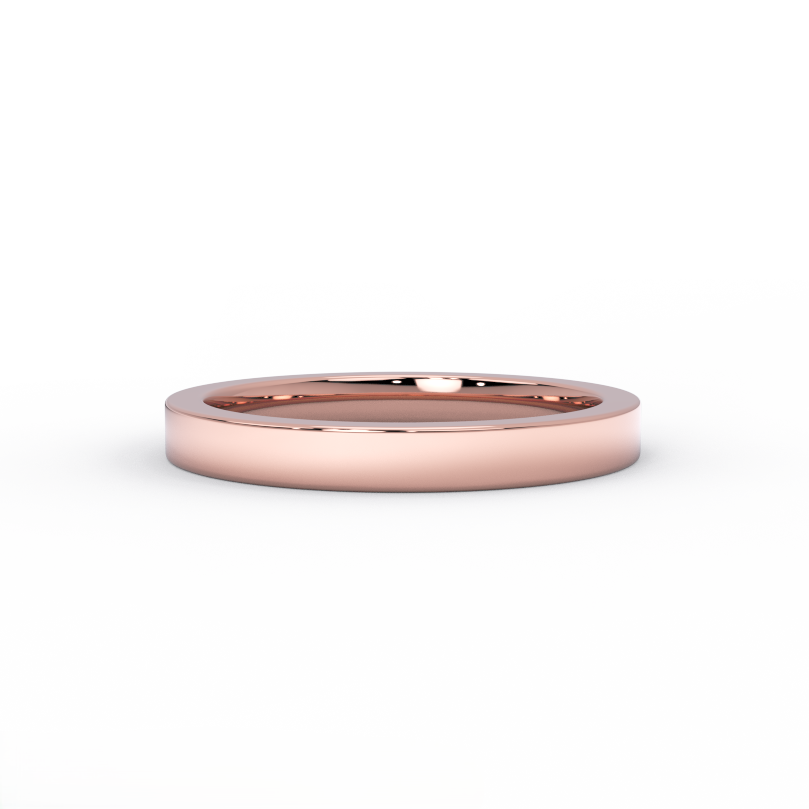 flat gold wedding band in solid 14K rose gold – front view