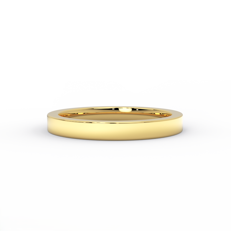 flat gold wedding band in solid 14K yellow gold – front view