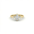 Vela marquise diamond engagement ring in 14K yellow gold with three-stone setting, marquise center diamond and round side stones, front view