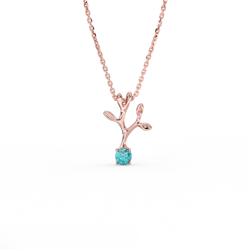 Verdant branch aquamarine pendant in 14K rose gold - whimsical nature pendant with blue aquamarine