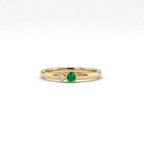 Diamond and emerald duo ring in solid 14k yellow gold front view
