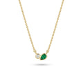 Minimalist pear emerald and diamond necklace in solid 14k yellow gold
