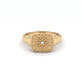Vergina Sun signet ring in 14K yellow gold with a Lab-Grown Diamond center and milgrain border, front view