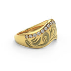 Side view of Vintage Scroll Wave Diamond Ring showing engraved scroll details and diamonds