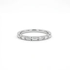 Virel Baguette Cut Diamond Band in 14K white gold, front view showing 7 bar-set baguette lab diamonds in 3/4 setting on 1.8mm slim band