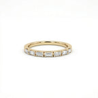 Virel Baguette Cut Diamond Band in 14K yellow gold, front view showing 7 bar-set baguette lab diamonds in 3/4 setting on 1.8mm slim band