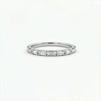 Virel Baguette Diamond Half Eternity Band in 14K white gold, front view showing horizontal bar-set baguette lab diamonds across top half of slim band