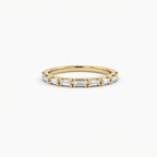 Virel Baguette Diamond Half Eternity Band in 14K yellow gold, front view showing horizontal bar-set baguette lab diamonds across top half of slim band