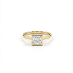 Virex princess cut diamond ring in solid 14K yellow gold with bezel set square center stone and classic band