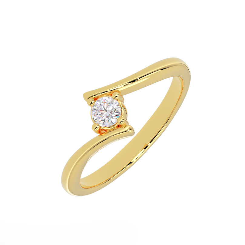 wave bypass solitaire diamond ring in 14k yellow gold angled view
