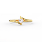 wave bypass solitaire diamond ring in 14k yellow gold front view
