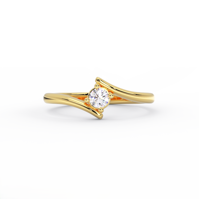 wave bypass solitaire diamond ring in 14k yellow gold front view
