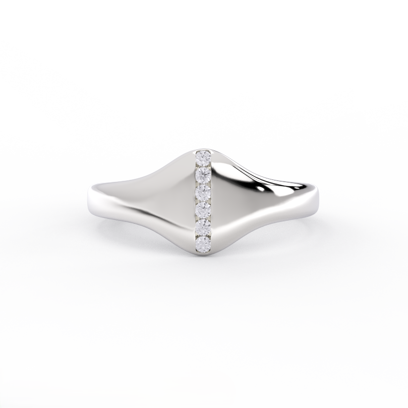 wave diamond bar ring in 14k white gold front view
