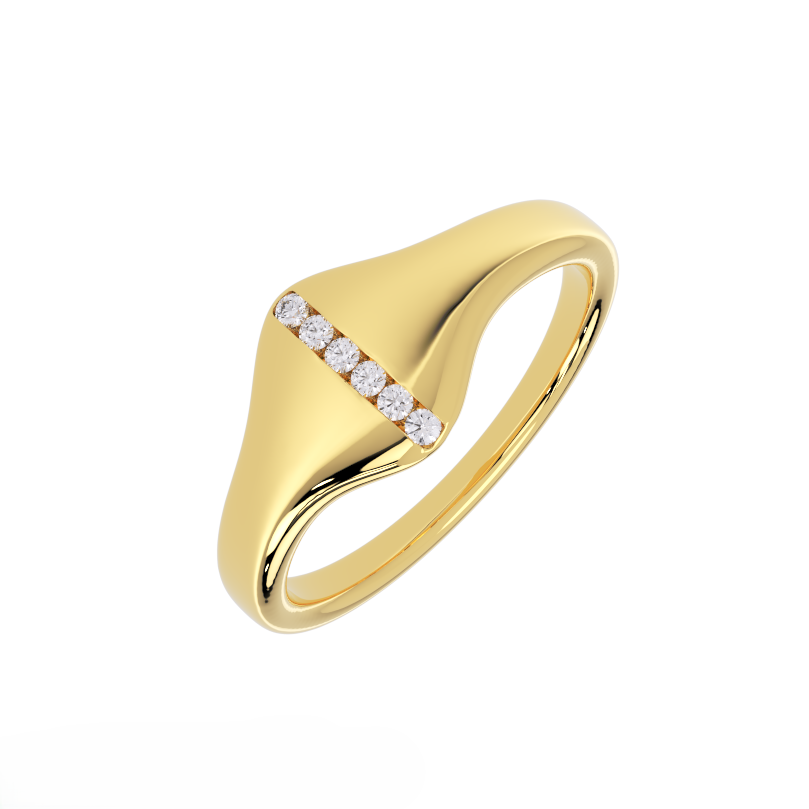 wave diamond bar ring in 14k yellow gold angled view
