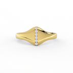wave diamond bar ring in 14k yellow gold front view
