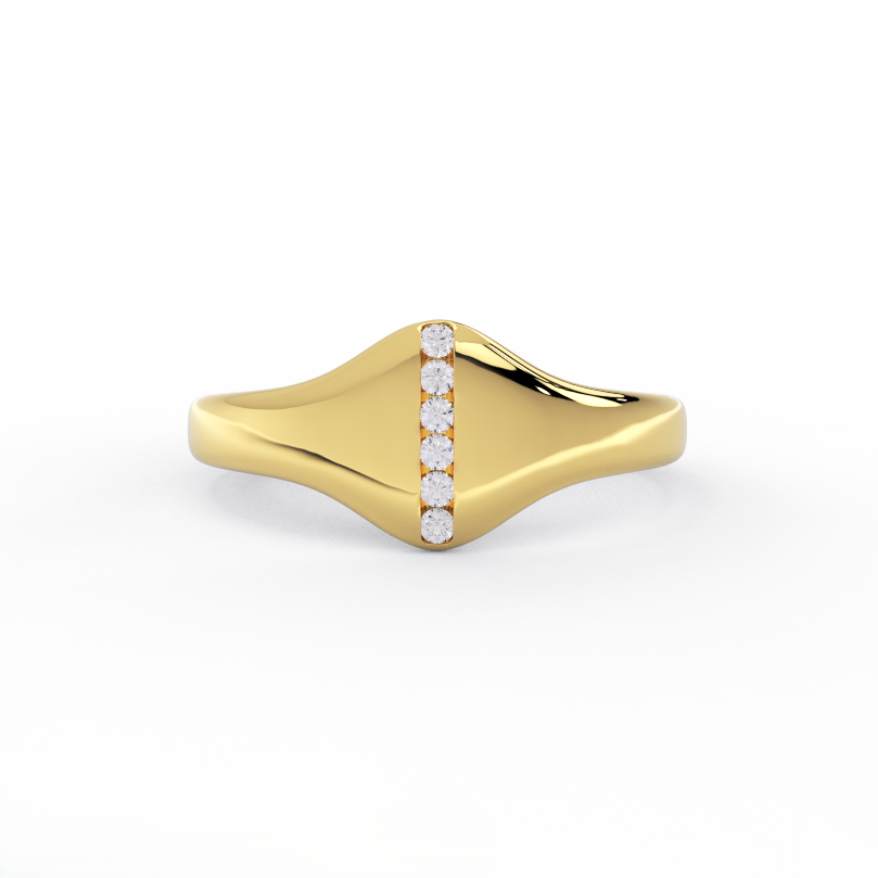 wave diamond bar ring in 14k yellow gold front view
