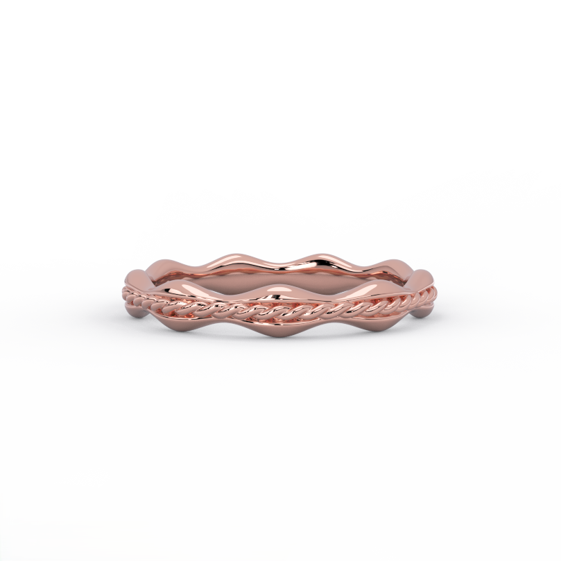Organic wave rope wedding band in solid 14K rose gold