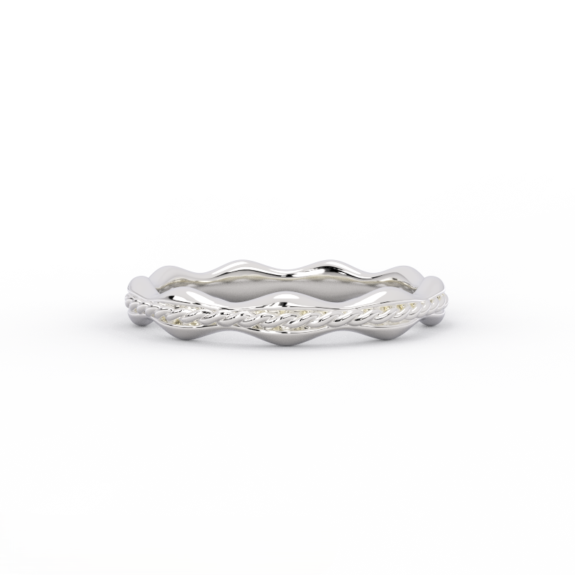 Wave rope wedding band in solid 14K white gold handcrafted in New York