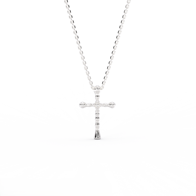 Guardian cross pendant in white 14K gold with tapered beam design, handcrafted in NYC