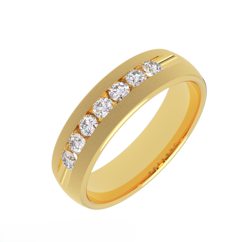 channel set diamond band showing flush stone setting – angled view