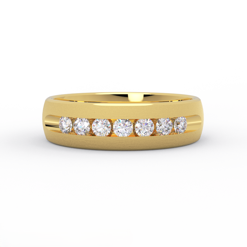 6mm channel set diamond wedding band in solid 14K yellow gold – front view