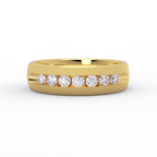 6mm channel set diamond wedding band in solid 14K yellow gold – front view