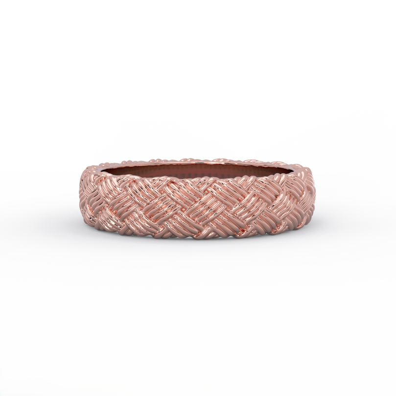 woven gold ring in solid 14K rose gold – front view