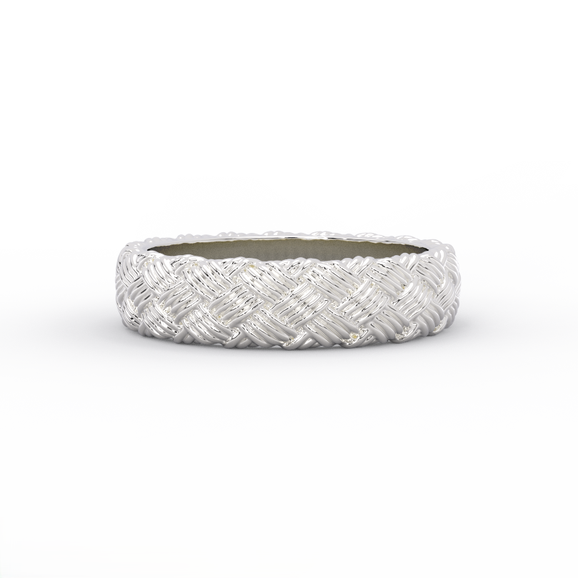 woven gold ring in solid 14K white gold – front view