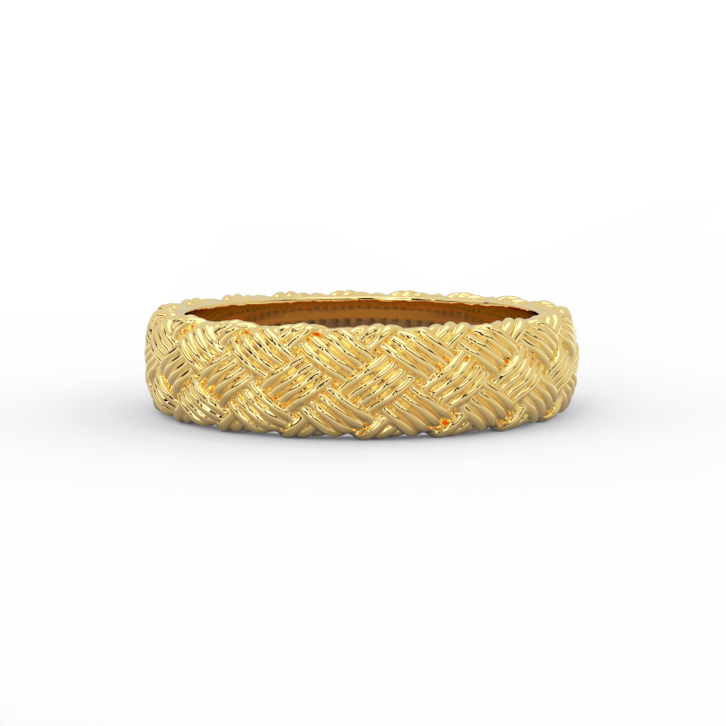 woven gold ring in solid 14K yellow gold – front view