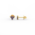 Lab-Created Amethyst cluster stud earrings in 14K yellow gold with three round violet stones