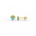 Lab-Created Aquamarine cluster stud earrings in 14K yellow gold with three round pale blue stones