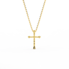 Guardian cross pendant in yellow 14K gold with tapered beam design, handcrafted in NYC
