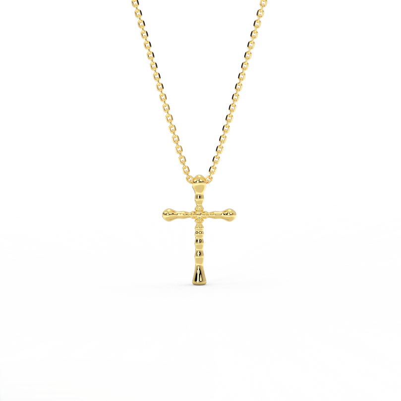 Guardian cross pendant in yellow 14K gold with tapered beam design, handcrafted in NYC