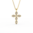14K yellow gold marquise diamond cross pendant necklace