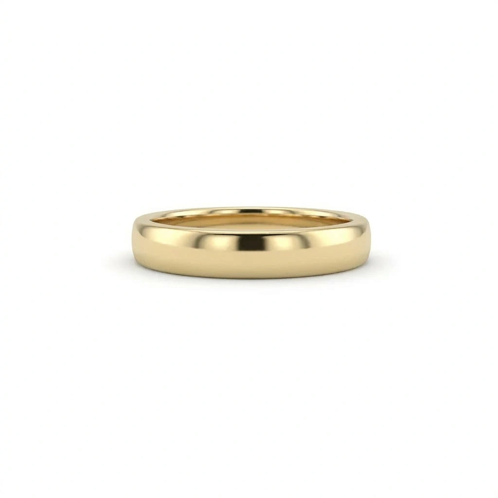 4mm Triborough dome wedding band in solid 14K yellow gold with a polished high-dome finish