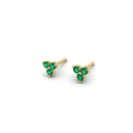 Zirelle emerald cluster stud earrings in solid yellow gold with three round emerald stones in triad design